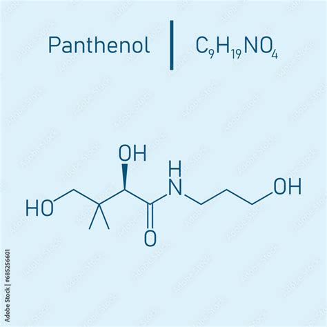 Illustration showing the molecular structure of Panthenol and its humectant properties