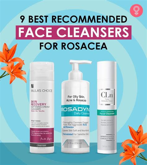 Collage of recommended gentle face wash products for rosacea.