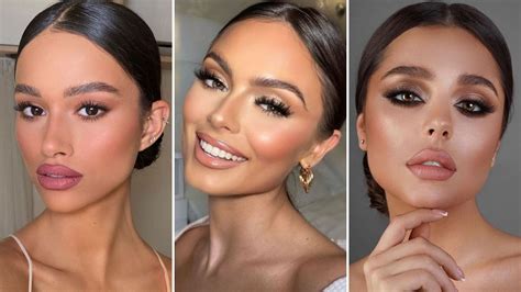 A collage of different bridal makeup styles: classic, natural, glamorous, and bohemian.