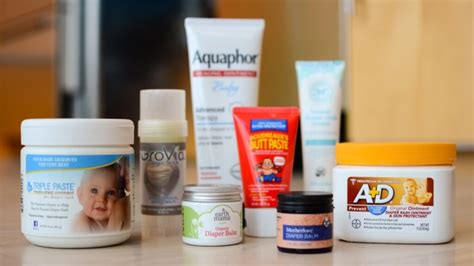 A selection of popular diaper rash creams and ointments, highlighting key ingredients like zinc oxide.