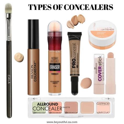 A collage of different concealer tubes and applicators