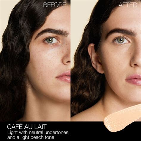 Model's face before and after applying Nars Radiant Creamy Concealer