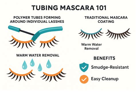 Infographic comparing regular, waterproof, and tubing mascara formulas.