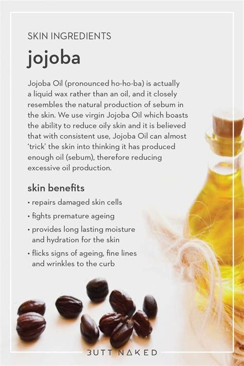 An infographic detailing the various benefits of jojoba oil: hydration, acne control, antioxidant properties, wound healing, and sun protection.