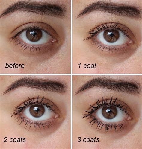 Close-up of natural lashes before and after application of one coat of Lancôme Monsieur Big mascara.