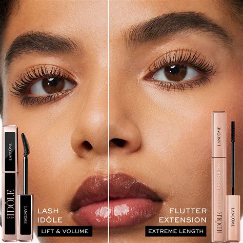 Side-by-side comparison of lashes with Lancôme Lash Idôle Flutter Extension Mascara versus the original Lash Idôle.