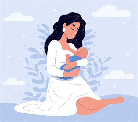 Illustration of a mother breastfeeding her baby, with a gentle glow around the milk.