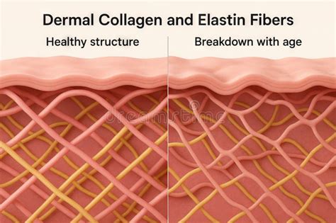 diagram illustrating how collagen and elastin break down with age and sun exposure