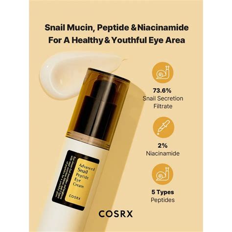 A close-up of the Cosrx Advanced Snail Peptide Eye Cream packaging, highlighting its sleek design.