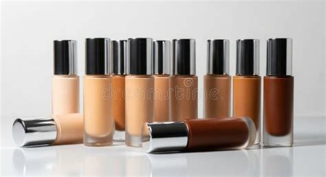 A selection of foundation bottles from various high-end beauty brands.