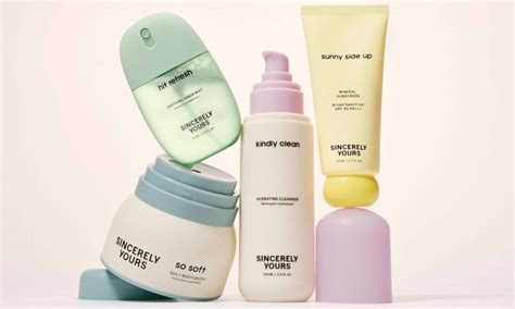 Aesthetic of Sincerely Yours skincare products with pastel packaging and minimalist design.