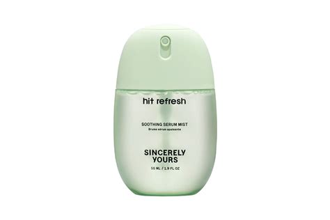 Close-up of the Sincerely Yours Soothing Serum Mist being applied, highlighting its refreshing texture.