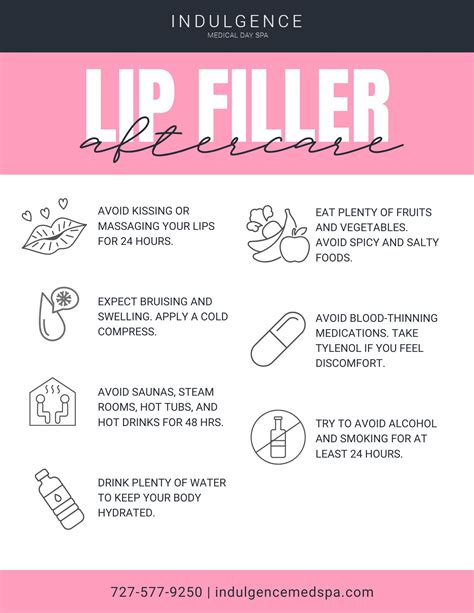 Infographic detailing lip filler aftercare steps