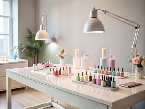 Illustration of a clean and organized nail technician's workspace.