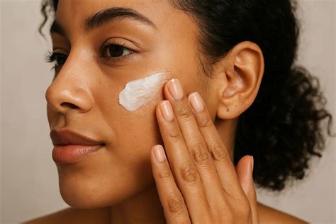 Image of a person applying a topical cream to their face, illustrating the application for skin conditions.