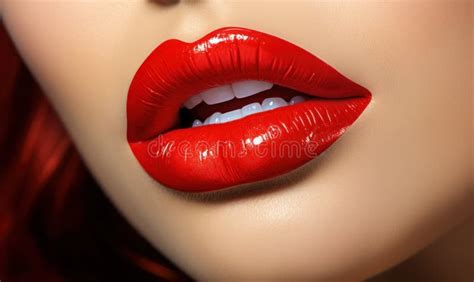 Close-up of lips with vibrant 80s-inspired lipstick in fuchsia or red.