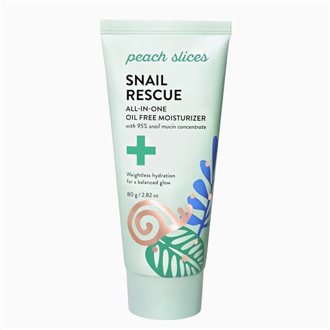 Aesthetic product shot of the Peach Slices Snail Rescue Oil-Free Moisturizer, showcasing its sleek packaging and texture.