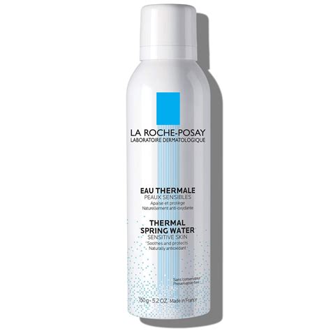 Infographic detailing the benefits of La Roche-Posay thermal spring water, highlighting its selenium content and soothing properties.