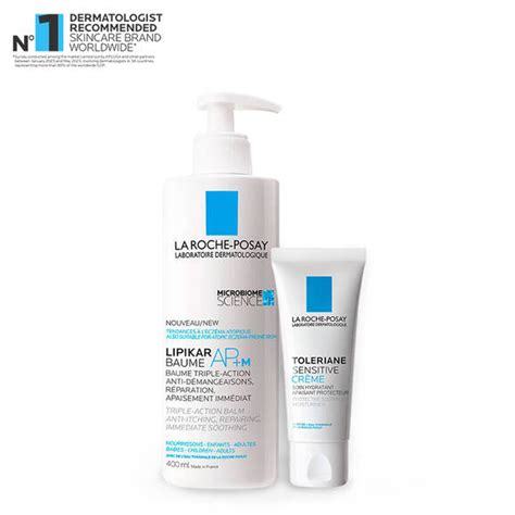 Product lineup showcasing La Roche-Posay Toleriane and Lipikar moisturizers, emphasizing their barrier-repairing properties.
