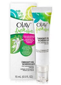 A collage of user-generated photos showcasing the Olay Fresh Effects Eye Awakening Cream and its application.