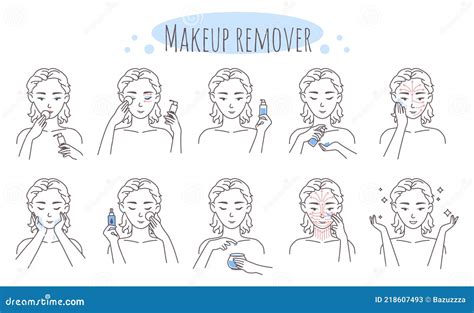 illustration of a skincare routine with makeup removal and brush cleaning