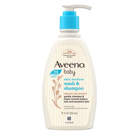 Infographic showing the key beneficial ingredients in Aveeno Baby Wash and their functions.