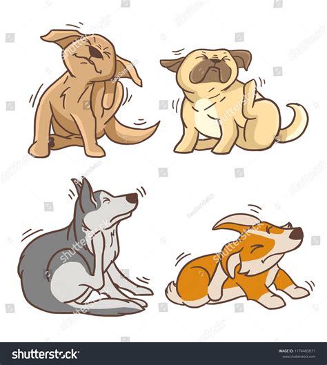 Illustration of a dog scratching itself with a hind leg