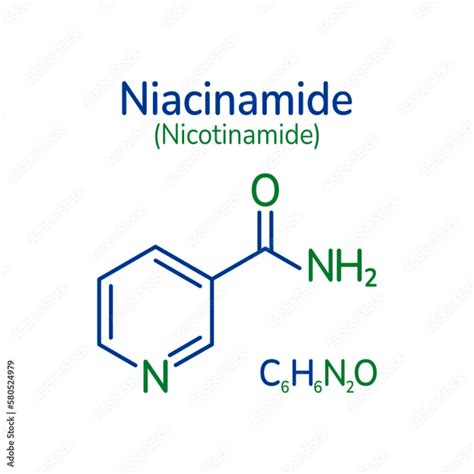 Illustration of niacinamide molecule interacting with skin cells.