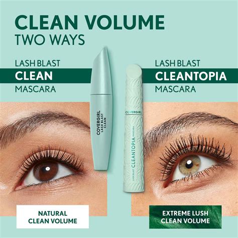 Infographic illustrating the key ingredients and benefits of CoverGirl Lash Blast Cleantopia Mascara