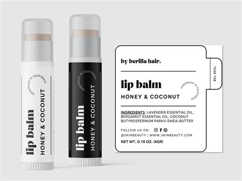 Collage showcasing different lip balm label materials (matte, glossy, vinyl, paper) and finishes.