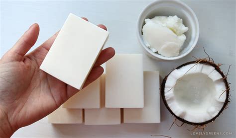 Image of homemade soap bars made with coconut oil, displayed on a drying rack.