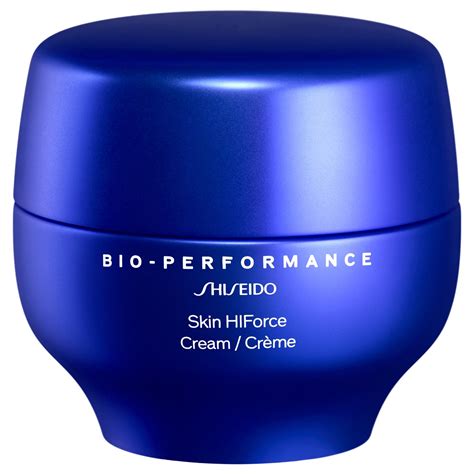Illustration showcasing the key ingredients of Shiseido Bio-Performance Cream: Vitamin B, yeast extract, and Super Bio-Hyaluronic Acid N, with icons representing cell turnover, collagen production, and hydration.