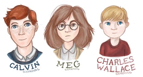 Character portraits for Meg, Charles Wallace, Calvin, and the Mrs. Ws.