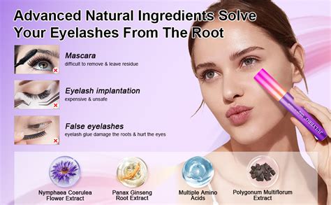 Infographic comparing the ingredients and mechanisms of action of different eyelash growth and conditioning products.