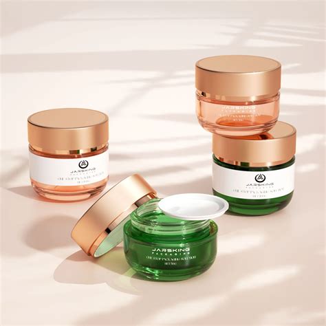 A visually appealing display of various luxury moisturizer bottles and jars, showcasing different textures and packaging.