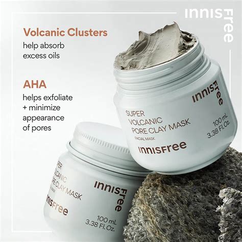 A visual representation of the Innisfree Super Volcanic Pore Clay Mask ingredients.