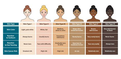 Diagram illustrating how different skin tones react to sun exposure.