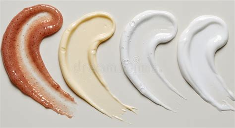 Collage of different exfoliating product textures: gel, cream, powder, scrub