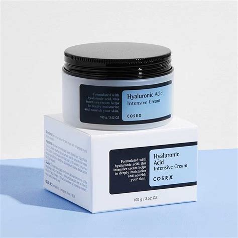 Aesthetic product shot of the COSRX Hyaluronic Acid Cream jar, highlighting its packaging.