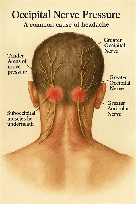 Illustration of a doctor performing a physical examination for occipital nerve tenderness.