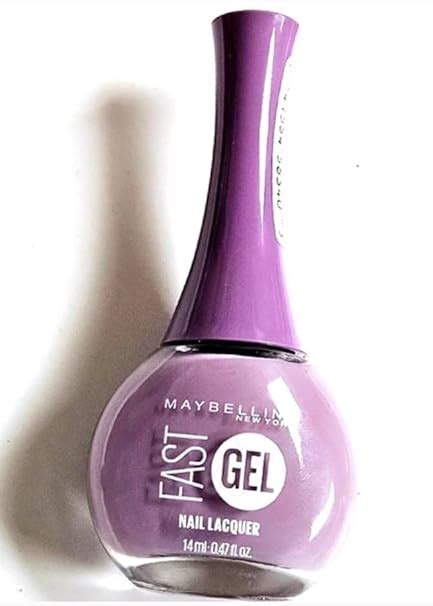 Collage of images showing the Maybelline Fast Gel Nail Lacquer in various shades and its application with the cuticle-shaped brush.
