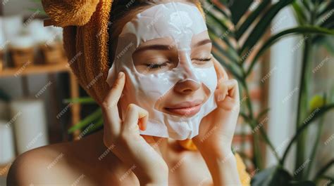 Close-up of a person applying a sheet mask, showing the serum-soaked material.