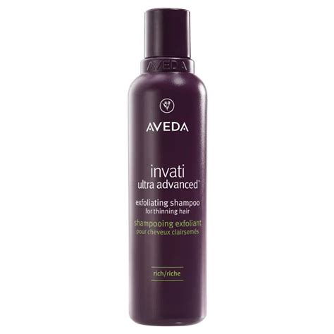 Infographic showing the three steps of the Aveda Invati Advanced System: Exfoliating Shampoo, Thickening Conditioner, and Scalp Revitalizer.