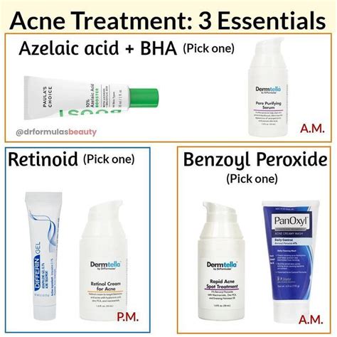 Image of various topical acne treatments, including retinoid creams and benzoyl peroxide washes.