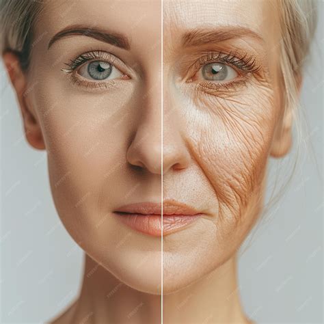 Split image showing healthy skin and aged skin with wrinkles, illustrating the effects of collagen loss.