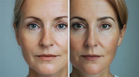 Before and after images showing improvements in skin hydration and wrinkle reduction attributed to collagen supplementation.