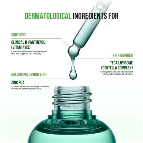 Close-up of serum bottle with key ingredients highlighted