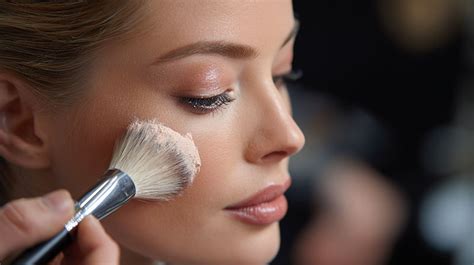 A fluffy powder brush applying translucent powder to a face.