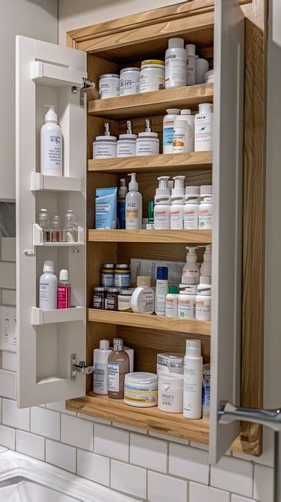 photo of a neatly organized bathroom cabinet with skincare products, including a prescription cleanser