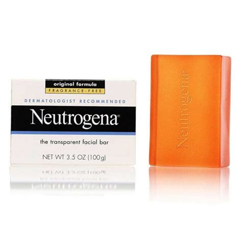 A clear, transparent bar of Neutrogena facial cleansing soap on a white background.
